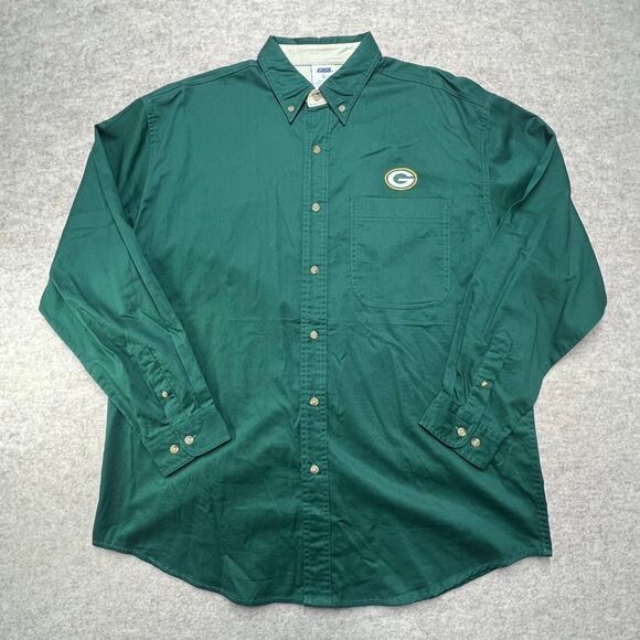Green Bay Packers Men's Large Green Button Down Shirt Embroidered Logo Casual - Picture 1 of 5